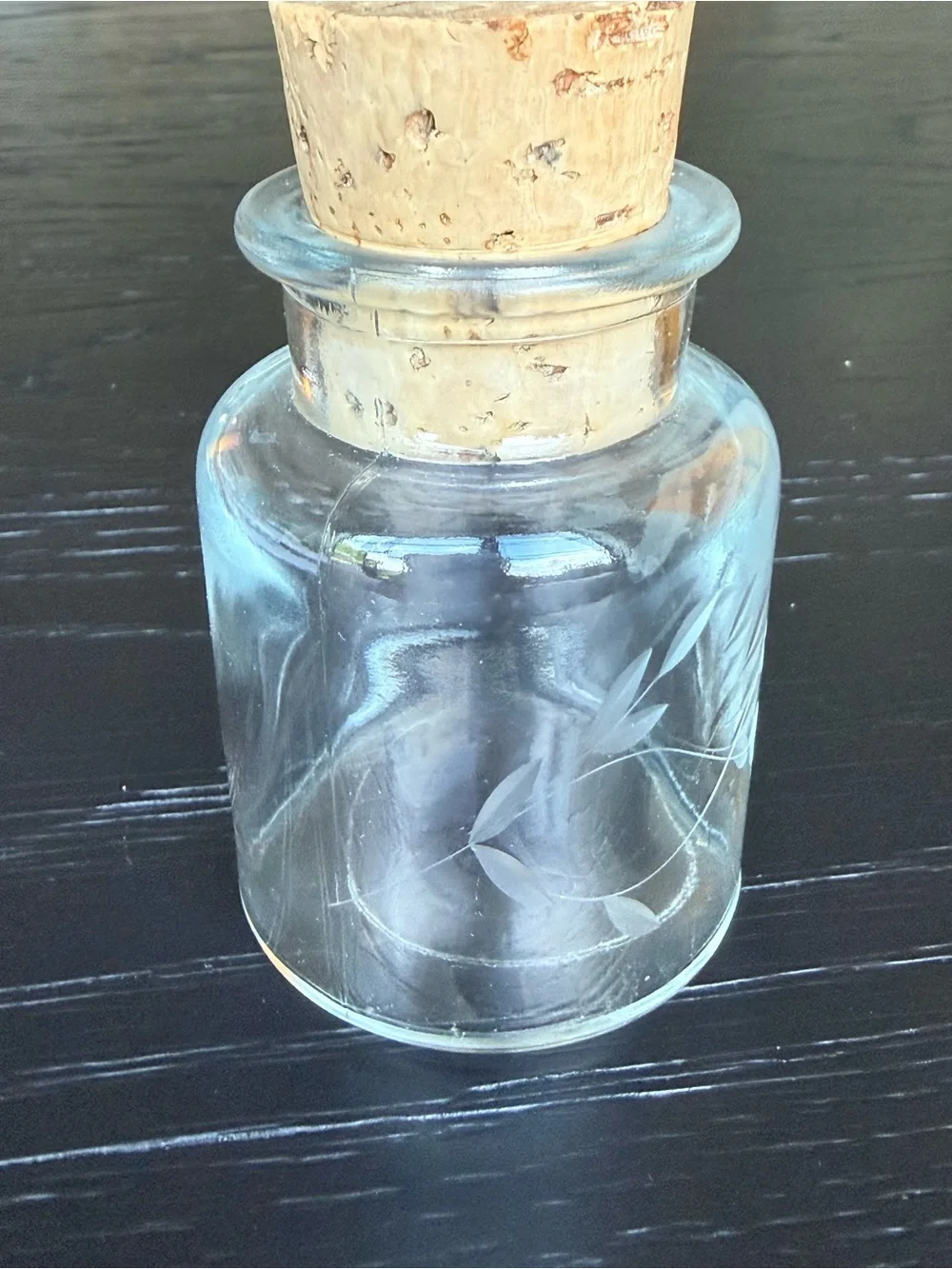 Vintage Clear Glass Apothecary Bottle with Cork and Matching Shot Glass - Clear